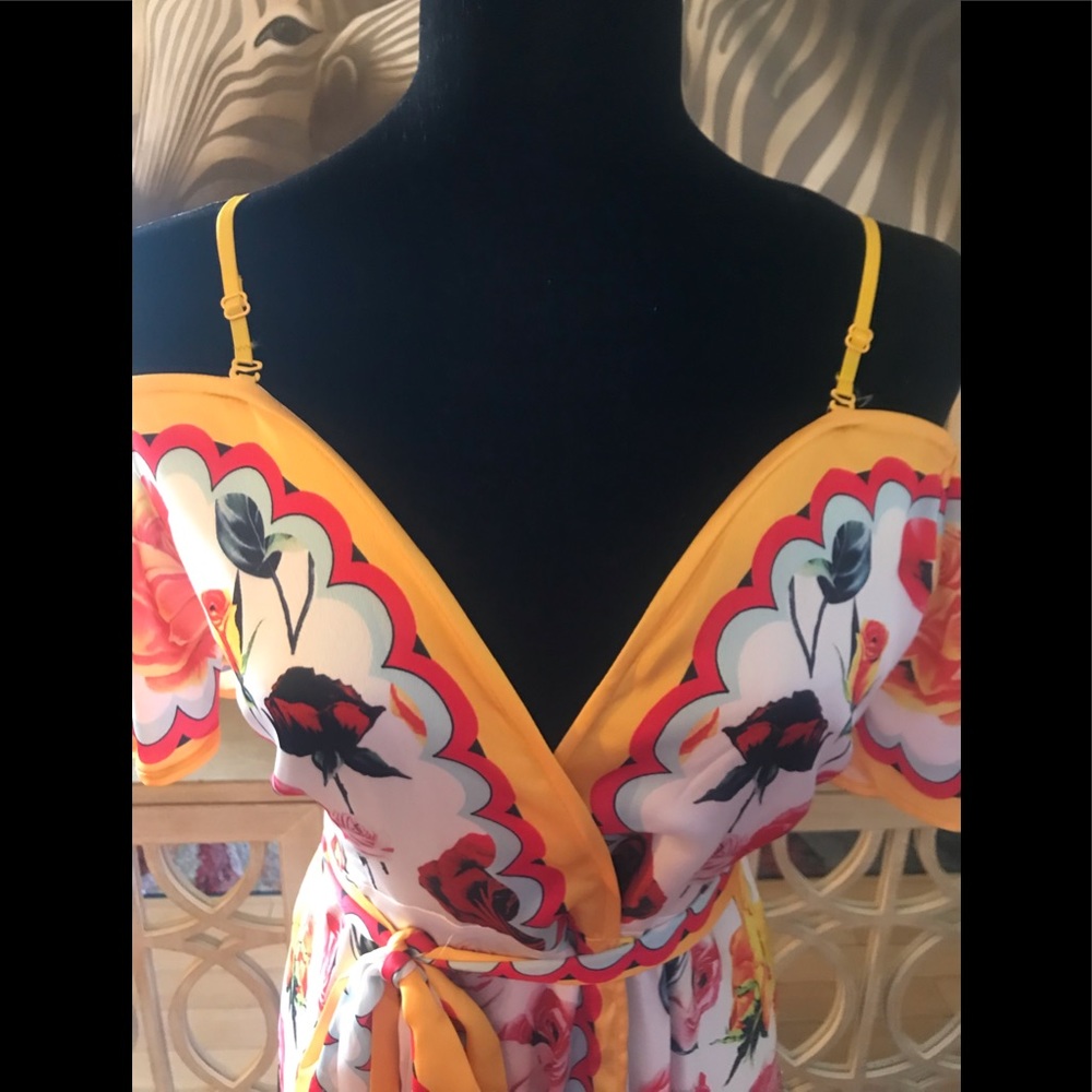 LAST ☝️Sz S  🌹 Roses Peep Leg Bardot Maxi Dress - Picture 5 of 8